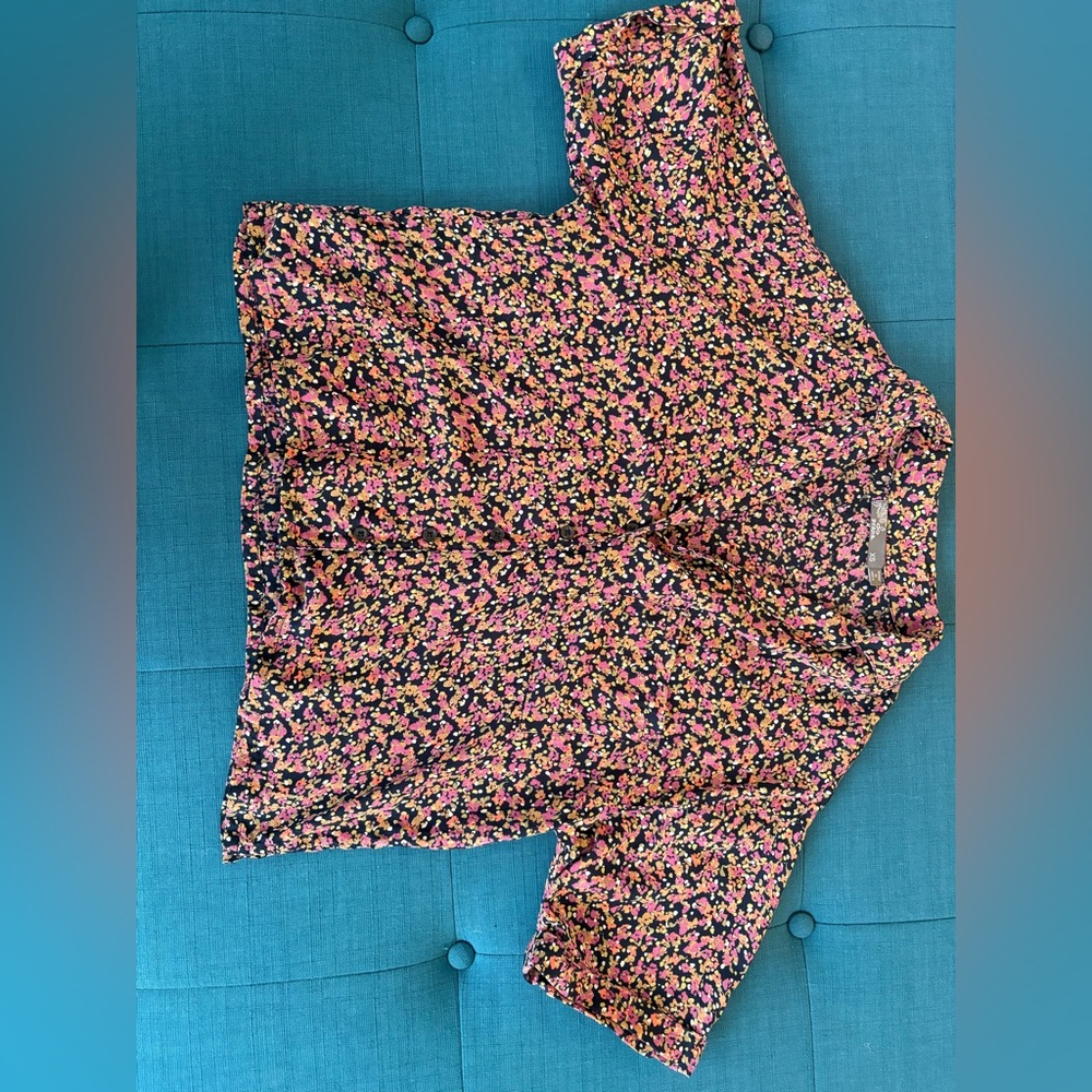 Prana Black and Pink Floral Blouse